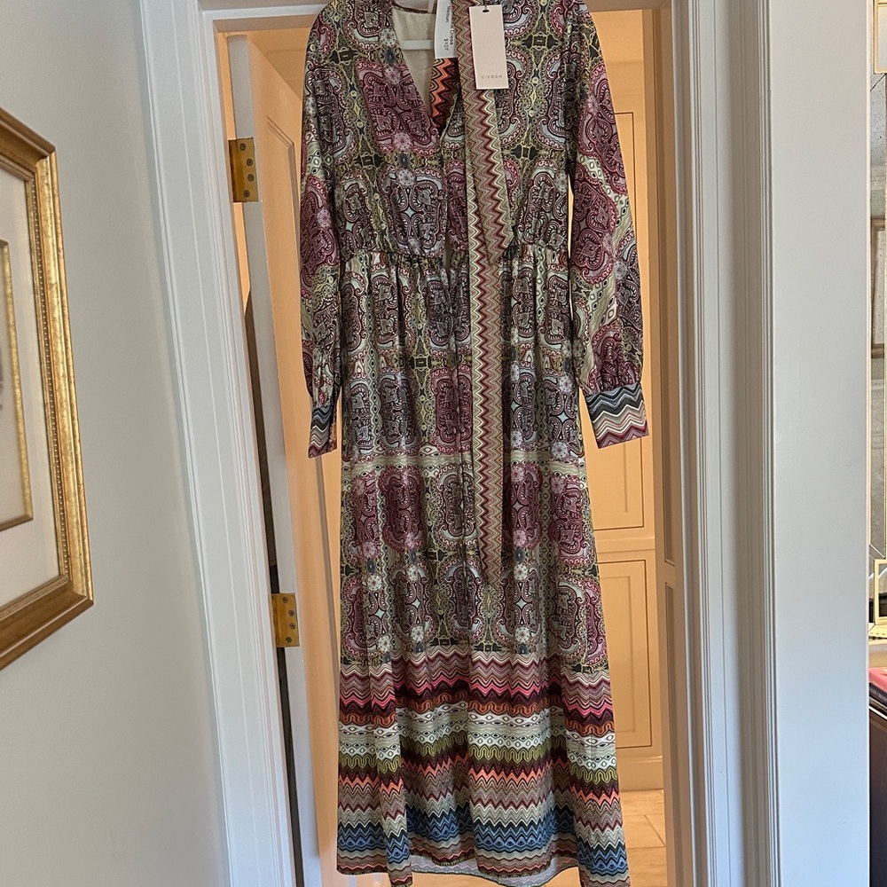 Elegant Multicolor Paisley Long Sleeve Dress